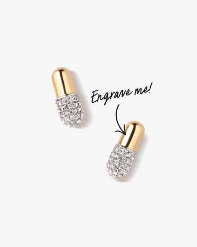 Engravable Pill Diamond Stud Earrings